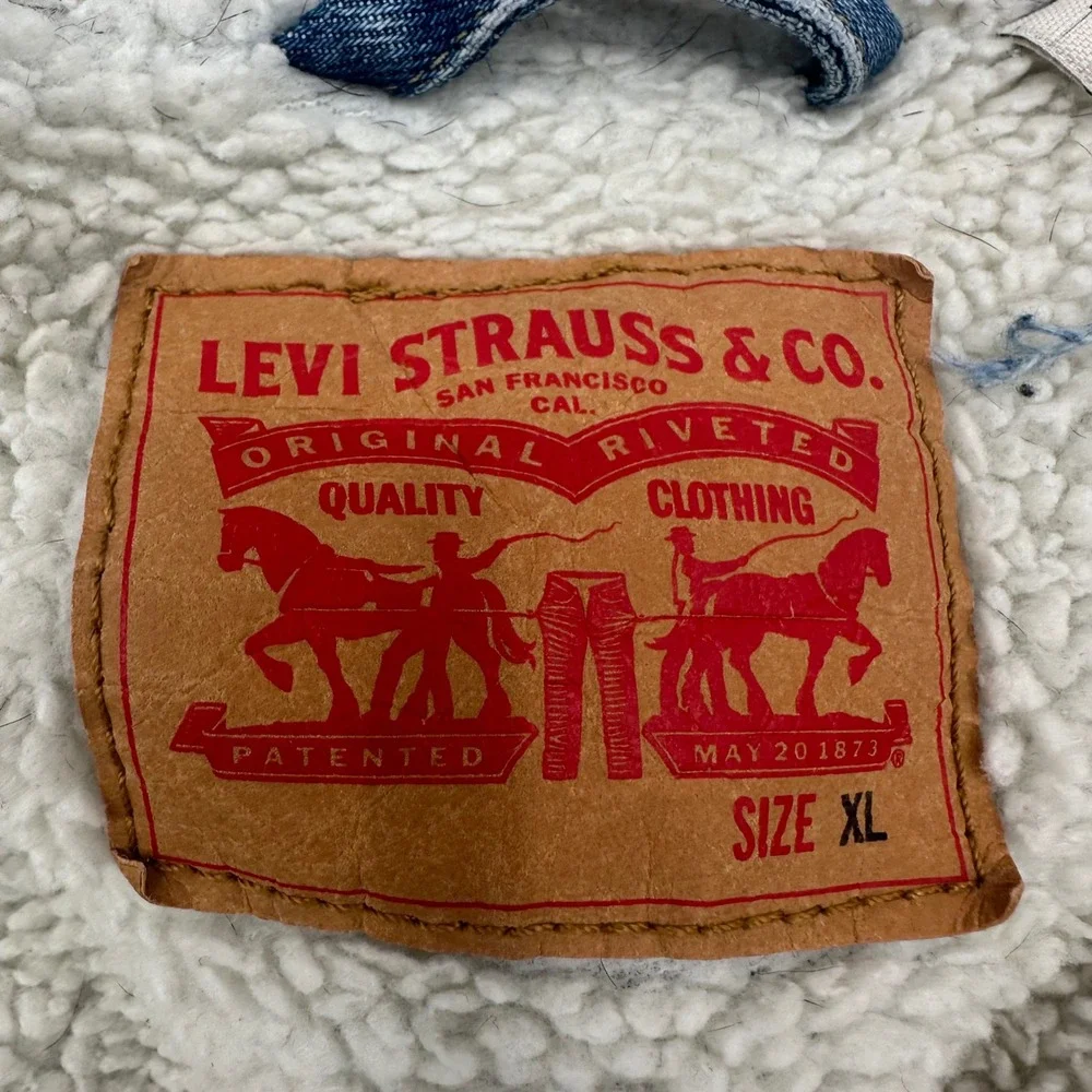Levis Mens XL Sherpa Lined Denim Trucker Jacket Medium Wash Blue 16365-0044 READ - Picture 9 of 13